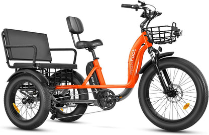 MF33 2-Seater Electric Tricycle for Adults, 85 Miles, 750W Rear Drive Motor Electric Trike with Rear Differential, Suspension, Parking Brake System, Fat Tire, 48V 20Ah UL Certified Battery