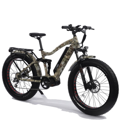 48V 18Ah Full Suspension Hunting Electrical Bicycle 1000W Bafang Mid Drive MTB Ebike 26"*4.0 Fat Tire Electric Mountain Bike