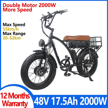 20 inch 2000W Electric Mountain Bike with Front Rear Dual Hub Motor 48V 17.5Ah